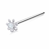 Stone Set Flower Silver Straight Nose Stud NSKA-795